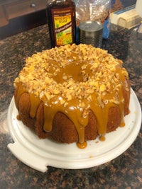 a bundt cake is sitting on a white plate